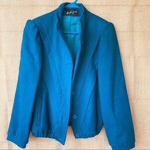 Vintage Miss New Yorker Teal Short Wool Blend Jacket Coat Made in USA
